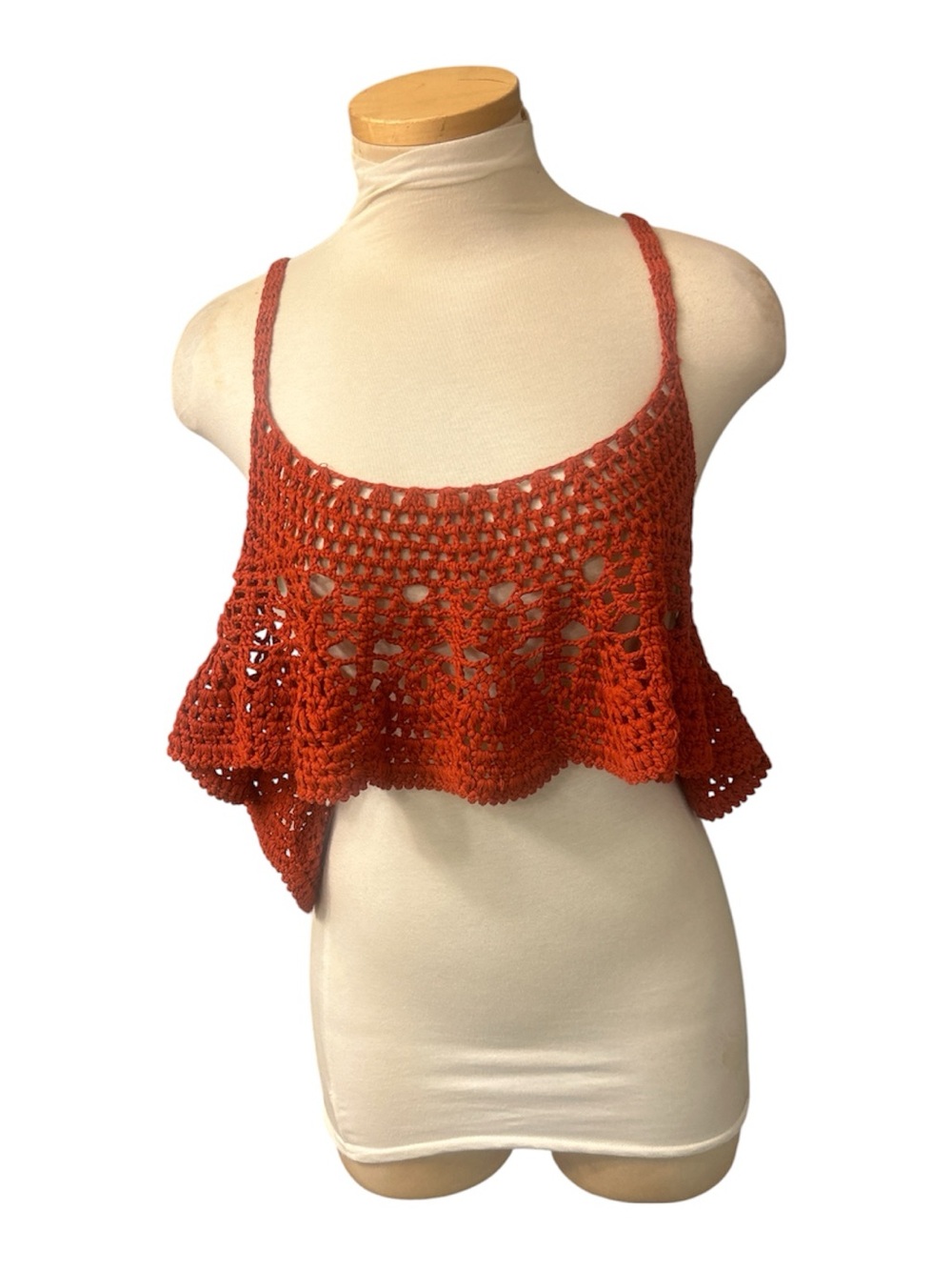 Free People Crochet Ruffle Crop Top - Rust Orange Size Medium